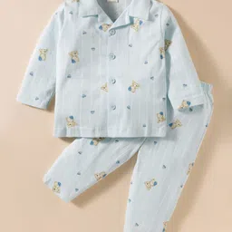 Zero Sinker Knit Full Sleeves Co-ords Night Suit With Animal Print - Light Blue-picture-24