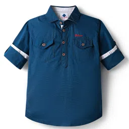 TONYBOY Cotton Woven Full Sleeves Solid Kurta Style Shirt - Blue-picture-24