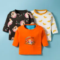 Kidi Wav Pack Of 3 Full Sleeves Teddy Bear & Cheetah Printed Tee - Multi Colour-picture-20