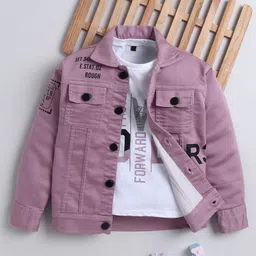 Ministitch Denim Woven Full Sleeves Typography Printed Jacket With Tee - Onion Pink-picture-17