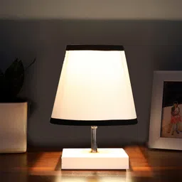 Devansh Cotton Square White Wood Table Lamp - White And Black image 2