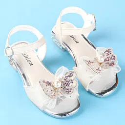 Oh! Pair Velcro Closure Party Wear Sandals with Butterfly Applique- Silver image 2