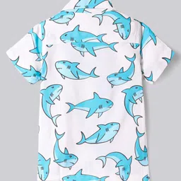 Bonfino Rayon Woven Half Sleeves Shirt With Shark Print - Off White image 2