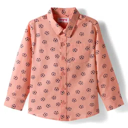 Babyhug Cotton Woven Full Sleeves Football Printed Shirt - Peach image 2