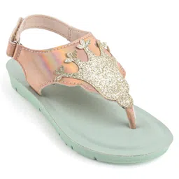 Pine Kids Sandals with Velcro Closure & Crown Detailing  - Blue image 3