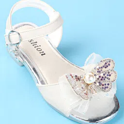 Oh! Pair Velcro Closure Party Wear Sandals with Butterfly Applique- Silver image 3
