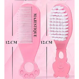 The Cheeky Kidzz Baby Comb And Brush Set With Soft Bristles And Rounded Tips Bear Print For Babies Sensitive Skin Hair Care (PINK) image 3