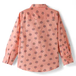 Babyhug Cotton Woven Full Sleeves Football Printed Shirt - Peach image 3