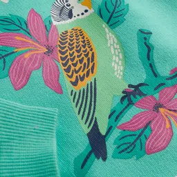 Zero Looper Knit Full Sleeves Sweatshirt with La Tropicana Love From Cuba Parrot Print - Sea Green image 3