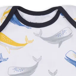 My Milestones 100% Cotton Knit Half Sleeves Whale Printed Onesie - White image 4