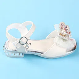 Oh! Pair Velcro Closure Party Wear Sandals with Butterfly Applique- Silver image 4