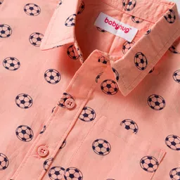 Babyhug Cotton Woven Full Sleeves Football Printed Shirt - Peach image 4