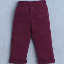 BUMZEE Cotton Knit Full Sleeves Polka Dots Printed Onesie & Pant Set With Suspender & Cap - Navy Blue & Wine image 4