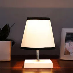 Devansh Cotton Square White Wood Table Lamp - White And Black image 5
