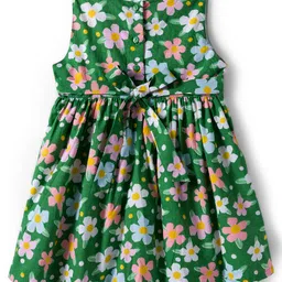 Babyhug Cotton Knit Floral Printed Frock with Full Sleeves Shrug - Pink & Green image 4