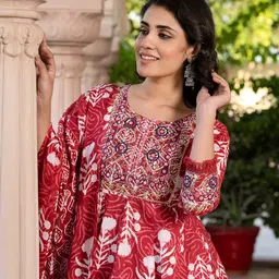 KALINI Women Floral Printed Regular Pure Cotton Kurta with Palazzos & With Dupatta image 4