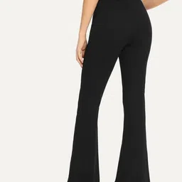 digital shopee Women's & Girls' Solid Front Split Hem Flare Leg Bell Bottom Pants Trouser image 2