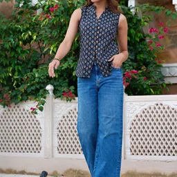 Vbuyz Print Mandarin Collar Ethnic Cotton Top image 1