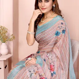 Jhumki creation Floral Linen Blend Saree image 3