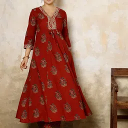 Sangria Women Ethnic Motifs Printed Pure Cotton Anarkali Kurta with Palazzo & Dupatta image 5