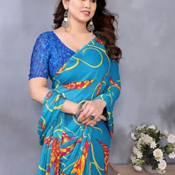 Dori Floral Printed Chiffon Saree with Blouse Piece image 5