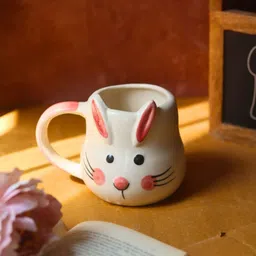 WEAVING HOMES White & Pink Bunny Printed Ceramic Glossy Mug-250 ml image 2