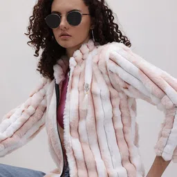 The Roadster Life Co. Self-Striped Tie & Dye Effect Faux Fur Detail Wool Tailored Jacket-picture-21