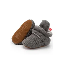 NESKA MODA Kids Cotton Fur Solid Velcro Booties image 3