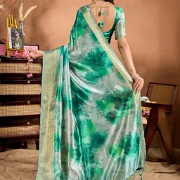 BAFNA MENS WEAR Tie and Dye Silk Blend Mysore Silk Saree image 3