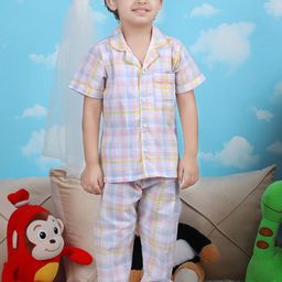 Polka Tots Boys Pure Cotton Checked Night suit-picture-7