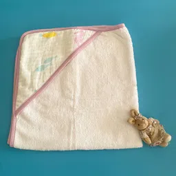 Ooka Baby Premium 100% Cotton Hooded Towel Sea Horse Print - White Pink-image-6