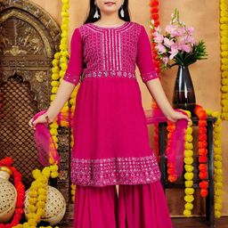 Sangria Girls Pink Georgette Kurta Sets-picture-13
