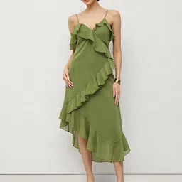 HOUSE OF S Women Shoulder Straps Ruffled Asymmetrical Midi Wrap Dress image 1