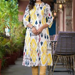 Juniper Abstract Printed Mandarin Collar A-Line Kurta-picture-19
