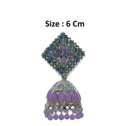 Stylewell Silver-Plated Rhinestones Studded & Beaded Dome Shaped Oxidised Jhumkas image 2