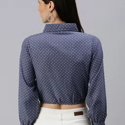 SHOWOFFFF Polka Dot Print Crepe Cinched Waist Crop Top image 5