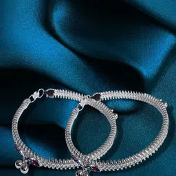 Adhvik Silver-Plated Ghungroo Leg Payal Kada Anklet-picture-29