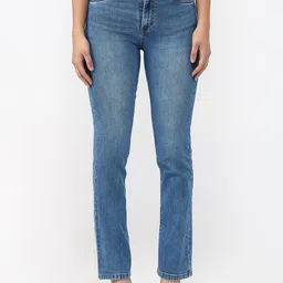 Kraus Jeans Women Straight Fit High-Rise Low Distress Light Fade Jeans-picture-13