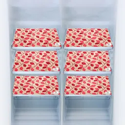 E-Retailer 8Pc Beige & Red Printed Waterproof 3-Layered Refrigerator Covers With Pockets image 4