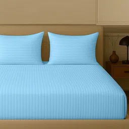 Trance Home Linen Blue Striped Pure Cotton 200 TC Single Bedsheet Set-2.74 m x 2.74 m image 3