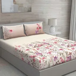 Pink Floral 150 TC Cotton Queen Sized Bed Sheets with 2 Pillow Covers by GM Fabrics-picture-11