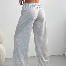 SZN Women Grey Melange Flared Cotton Parallel Trousers image 5