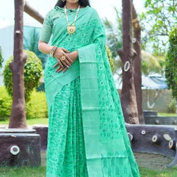 Areca Designer Ethnic Motifs Zari Linen Blend Banarasi Saree-picture-36