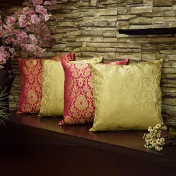 RoyalDeco Gold-Toned & Pink 4 Pieces Embroidered Square Cushion Covers-picture-33