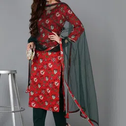 KALINI Women Floral Printed Regular Gotta Patti Kurta with Trousers & With Dupatta image 3