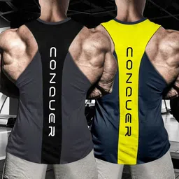 JUMPCUTS Pack Of 2 Colourblocked Round Neck Gym Vests image 2