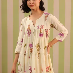 Jaipur Morni Floral Printed Fit And Flare Maxi Pure Cotton Ethnic Dress image 5