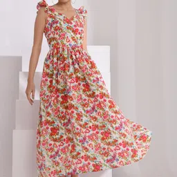 SIDDHO HUM Women Floral Printed Sleeveless Fit & Flare Maxi Dress image 5