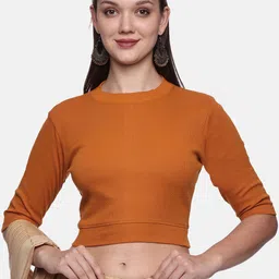 NOT YET by us Round Neck Ribbed Stretchable Saree Blouse-picture-13