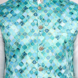 JEXI Mandarin Collar Pure Silk Kurta With Pyjama And Nehru Jacket image 4